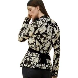 Peruvian Connection Fumiko Knit Jacket Cardigan Sweater Neutral Career Floral S
